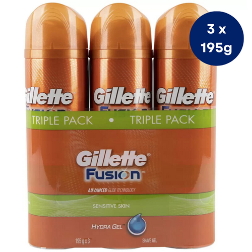 Gillette Fusion Hydra Sensitive Skin Shave Gel 3 x 195g Shaving Gel