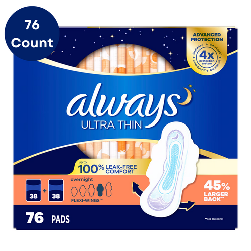 Always Ultrathin Overnight Sanitary Pads 76 Pack with LeakGuard
