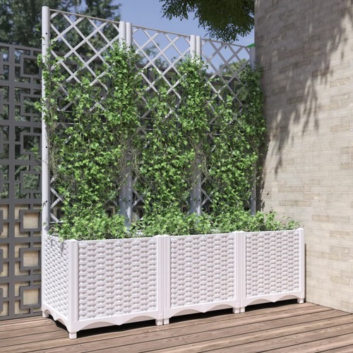 Garden Planter with Trellis White 120x40x136 cm PP