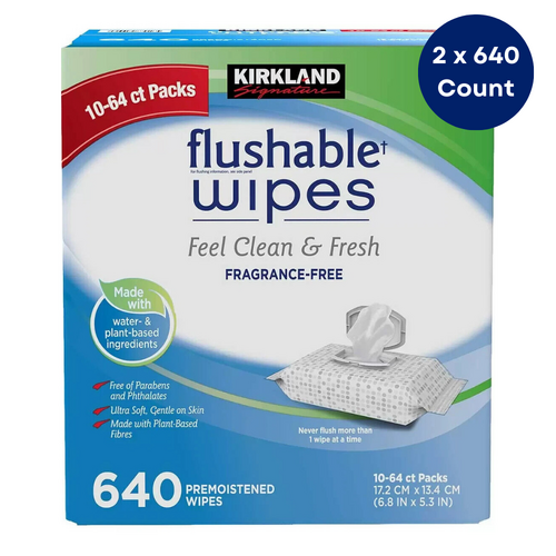 Kirkland Signature Moist Flushable Wipes Bulk Pack 1280 Wipes 10 Re-sealable packs