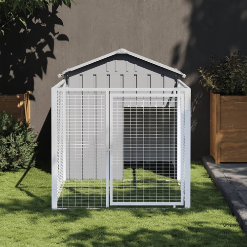 Dog House with Run Light Grey 117x201x123 cm Galvanised Steel