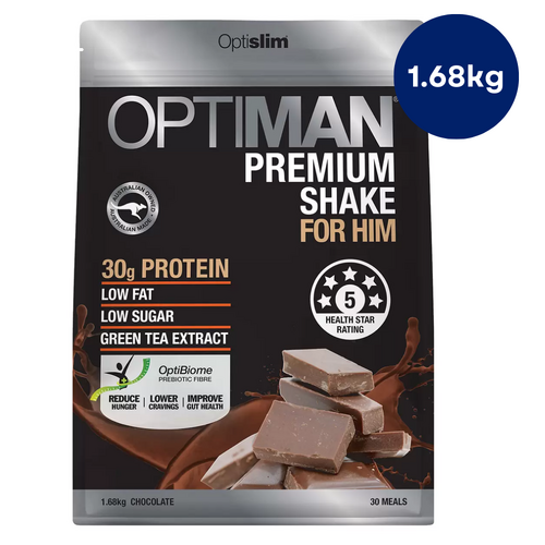 Optiman 1.68Kg Protein Powder Chocolate 30g Low Sugar Muscle Gain Australian Made