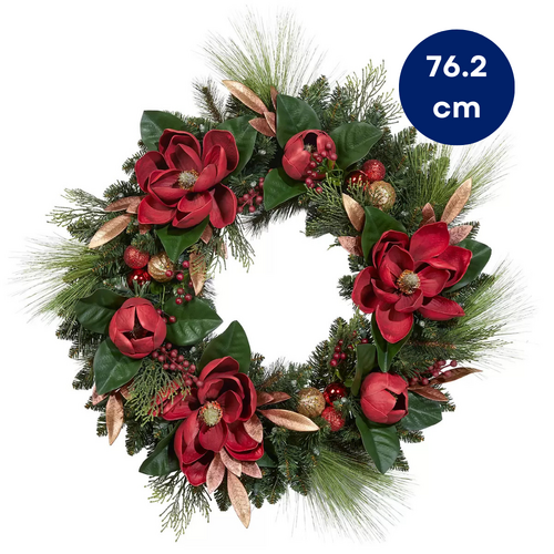 76cm Luxury Christmas Wreath Pre-Lit Battery Operated Warm White Indoor Xmas Wreath