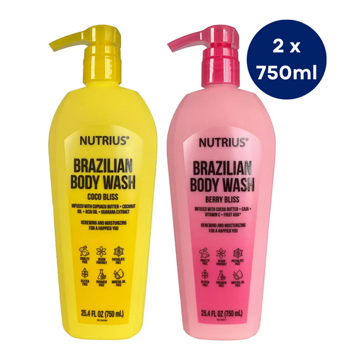 Nutrius Brazilian Body Wash 2 x 750ml Coco Berry Bliss All Skin Types