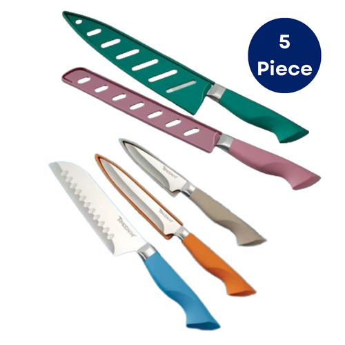 Tomadachi 5 Piece Kitchen Knife Set Stainless Steel Chef Knives Colour Coded With Scabbards