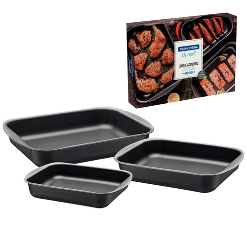 Tramontia 3 Piece Roasting Tin Baking Tray Set Non-Stick Deep Pan Dishwasher Safe