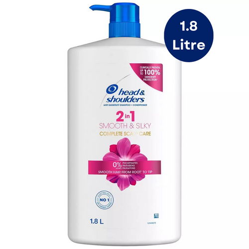 1.8L Head & Shoulders Smooth & Silky 2-in-1 Shampoo + Conditioner Anti Dandruff Value Pack