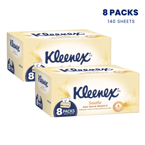 Kleenex Facial Tissues 8 Pack Aloe Vera 3 Ply 140 Sheets Tissue Paper Vitamin E