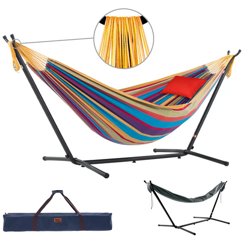 Viver 2.7m Hammock Chair Lounger Bed With Stand Steel Frame Carry Bag Cotton Tropical