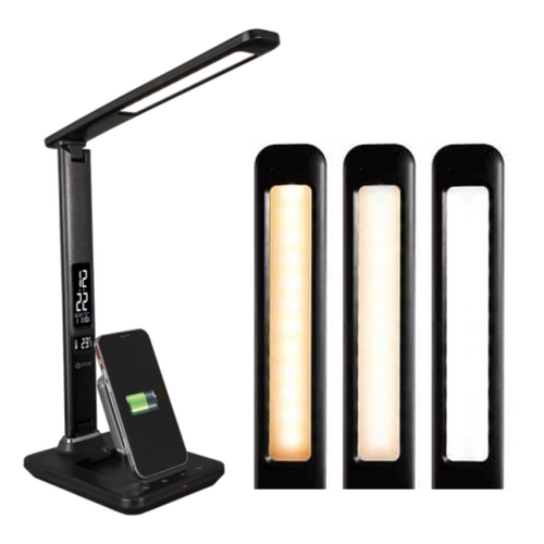 LED Desk Lamp Adjustable Dimmable Table Light Wireless Charger USB Charging Station - Black
