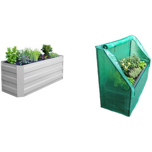 Slimline Raised Patio Planter Garden Bed With Greenhouse Cover 120x45x45cm White