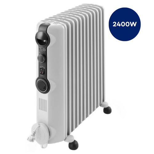 DeLonghi 2400W Electric Column Oil Heater Portable 3 Settings Timer Thermostat