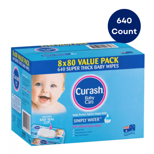 Curash Soft Baby Wipes Newborn Simply Water Sensitive Skin 640 Pack Not Flushable