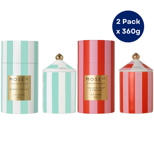 Moss St Ceramic Soy Candles 360g 2 Pack Gift Boxed Golden Pear, Freesia & Blood Orange