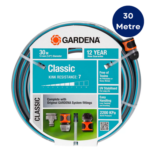 Gardena 30M Garden Hose Classic 1/2" UV & Kink Resistant