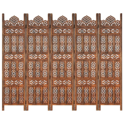 Hand carved 5-Panel Room Divider Brown 200x165 cm Solid Mango Wood