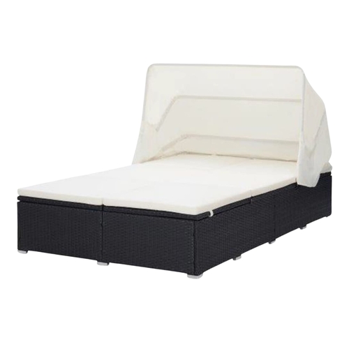 2-Person Sunbed with Cushion Poly Rattan Black