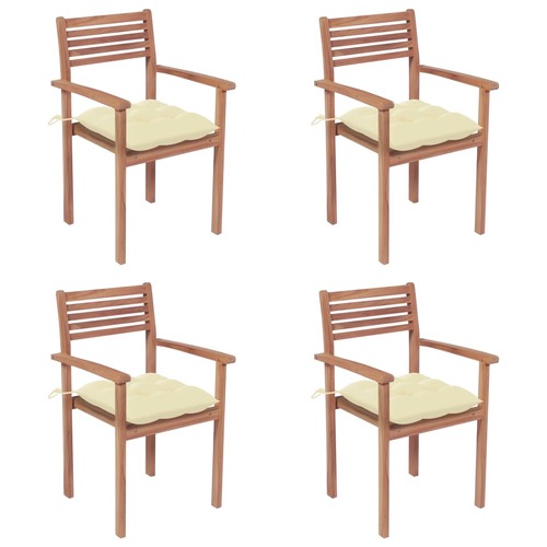 Garden Chairs 4 pcs with Cream White Cushions Solid Teak Wood