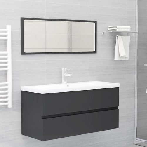 Bathroom Furniture Set Grey Engineered Wood