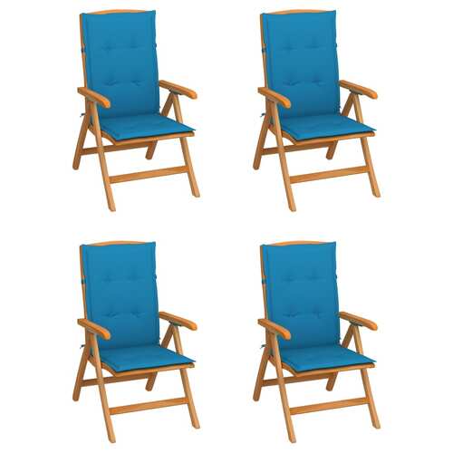 Reclining Garden Chairs with Cushions 4 pcs Solid Teak Wood