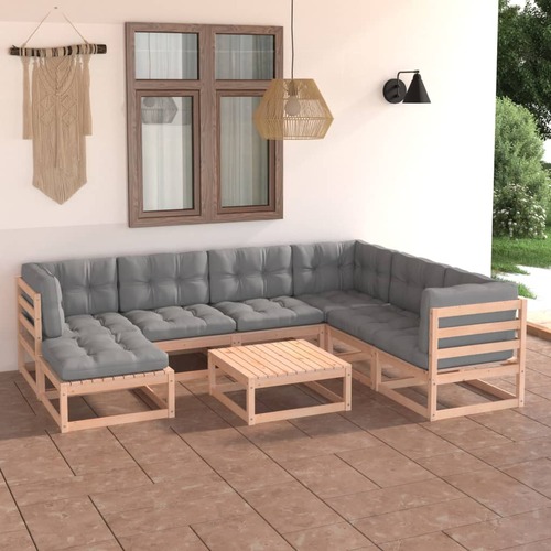 8 Piece Garden Lounge Set with Cushions Solid Pinewood