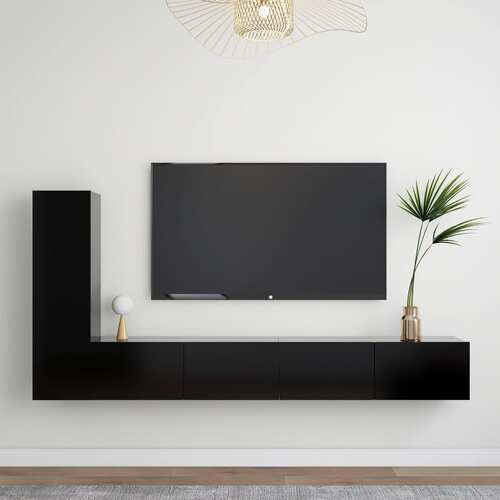 3 Piece TV Cabinet Set Black Engineered Wood