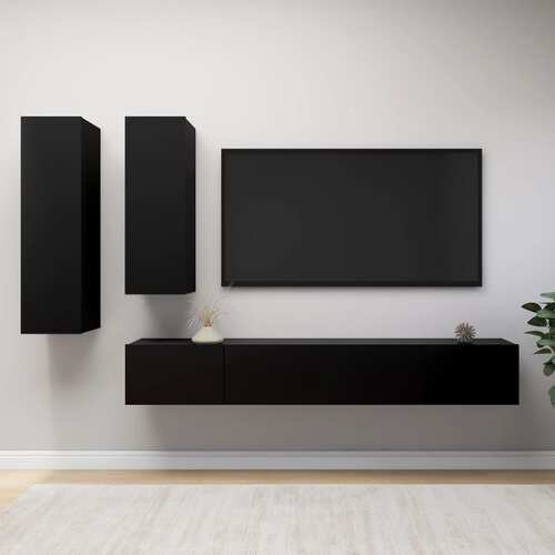 4 Piece TV Cabinet Set Black Engineered Wood