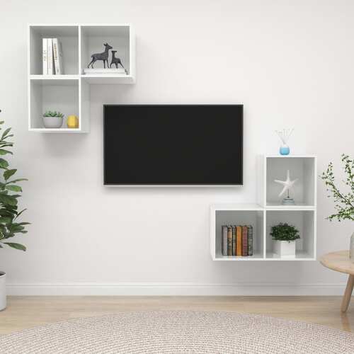 4 Piece TV Cabinet Set High Gloss White Engineered Wood