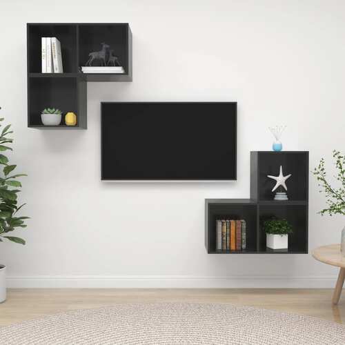 4 Piece TV Cabinet Set High Gloss Grey Engineered Wood