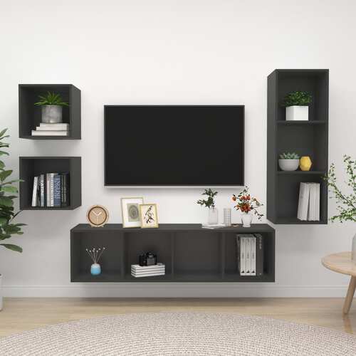 4 Piece TV Cabinet Set Grey Engineered Wood