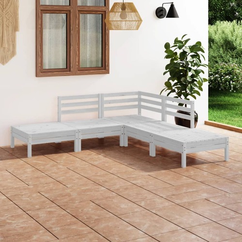 5 Piece Garden Lounge Set Solid Pinewood White