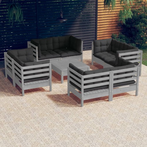 9 Piece Garden Lounge Set with Anthracite Cushions Pinewood