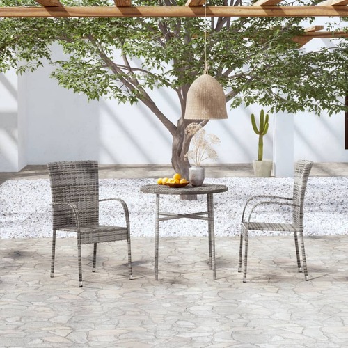 3 Piece Garden Dining Set Poly Rattan Grey