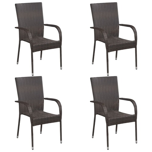 Stackable Outdoor Chairs 4 pcs Poly Rattan Brown