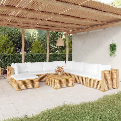 9 Piece Garden Lounge Set with Cushions Solid Teak Wood