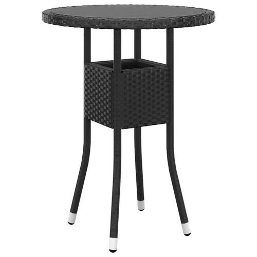 Garden Table Ø60x75 cm Tempered Glass and Poly Rattan Black