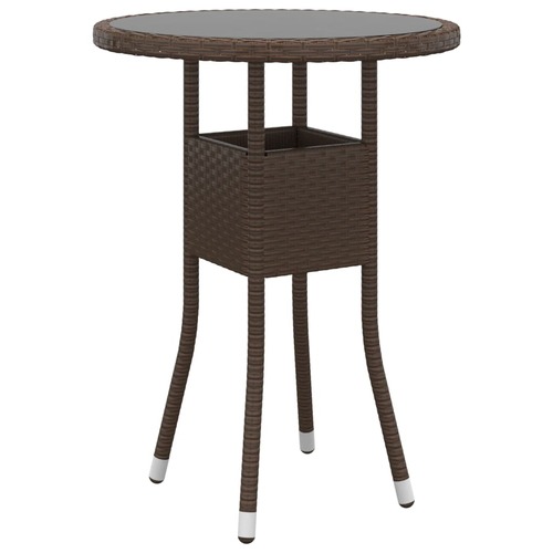 Garden Table Ø60x75 cm Tempered Glass and Poly Rattan Brown