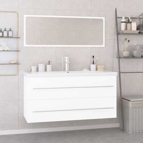 Bathroom Furniture Set High Gloss White Engineered Wood