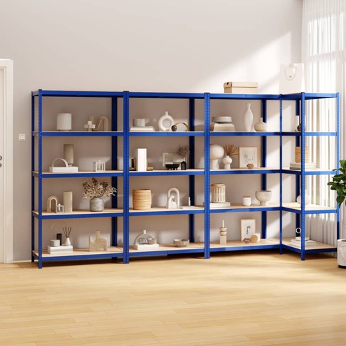 5-Layer Shelves 4 pcs Blue Steel&Engineered Wood