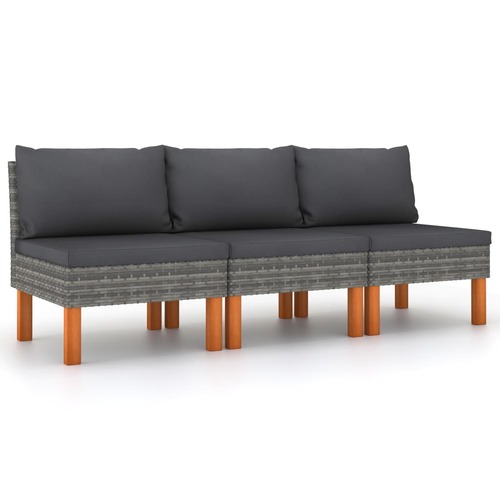 Middle Sofas 3 pcs Poly Rattan and Solid Eucalyptus Wood