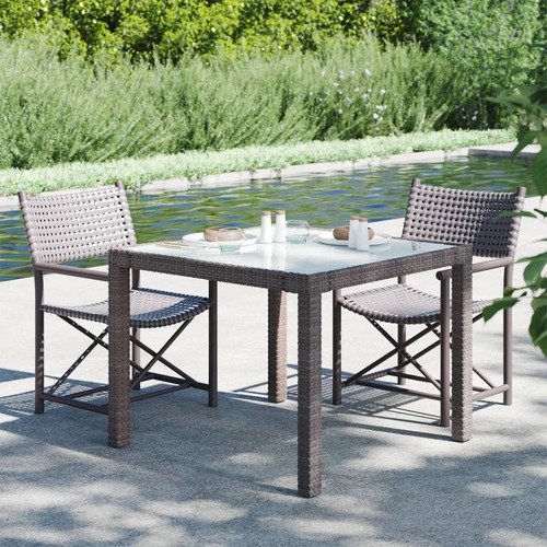 Garden Table 90x90x75 cm Tempered Glass and Poly Rattan Brown