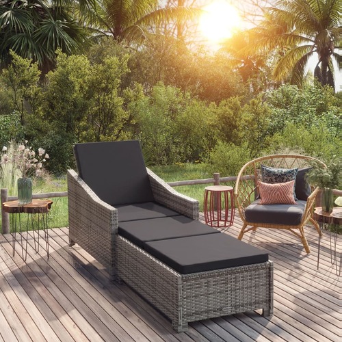 Sun Lounger with Dark Grey Cushion Poly Rattan Grey