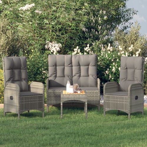 4 Piece Garden Dining Set with Cushions Grey Poly Rattan