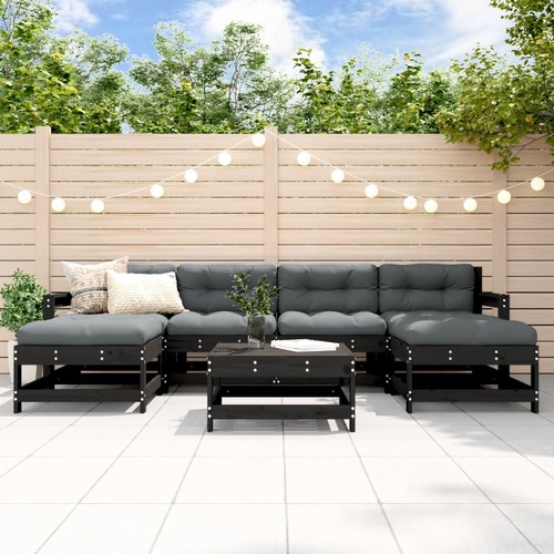 7 Piece Garden Lounge Set with Cushions Black Solid Wood