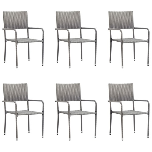 Garden Dining Chairs 6 pcs Stackable Grey Poly Rattan