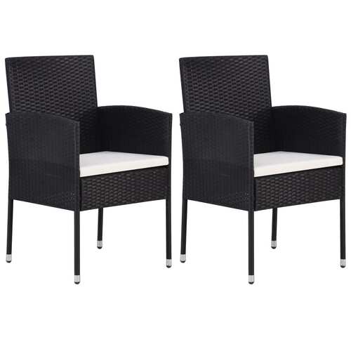 Garden Chairs with Cream White Cushions 2 pcs Black Poly Rattan