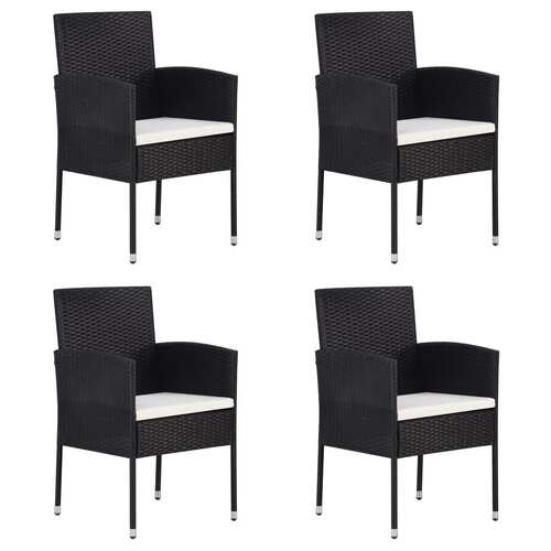 Garden Chairs with Cream White Cushions 4 pcs Black Poly Rattan