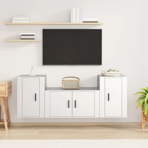 3 Piece TV Cabinet Set White Engineered Wood