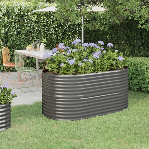 Garden Raised Bed Powder-Coated Steel 152x80x68 cm Grey