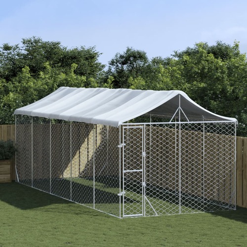 Outdoor Dog Kennel with Roof Silver 3x7.5x2.5 m Galvanised Steel